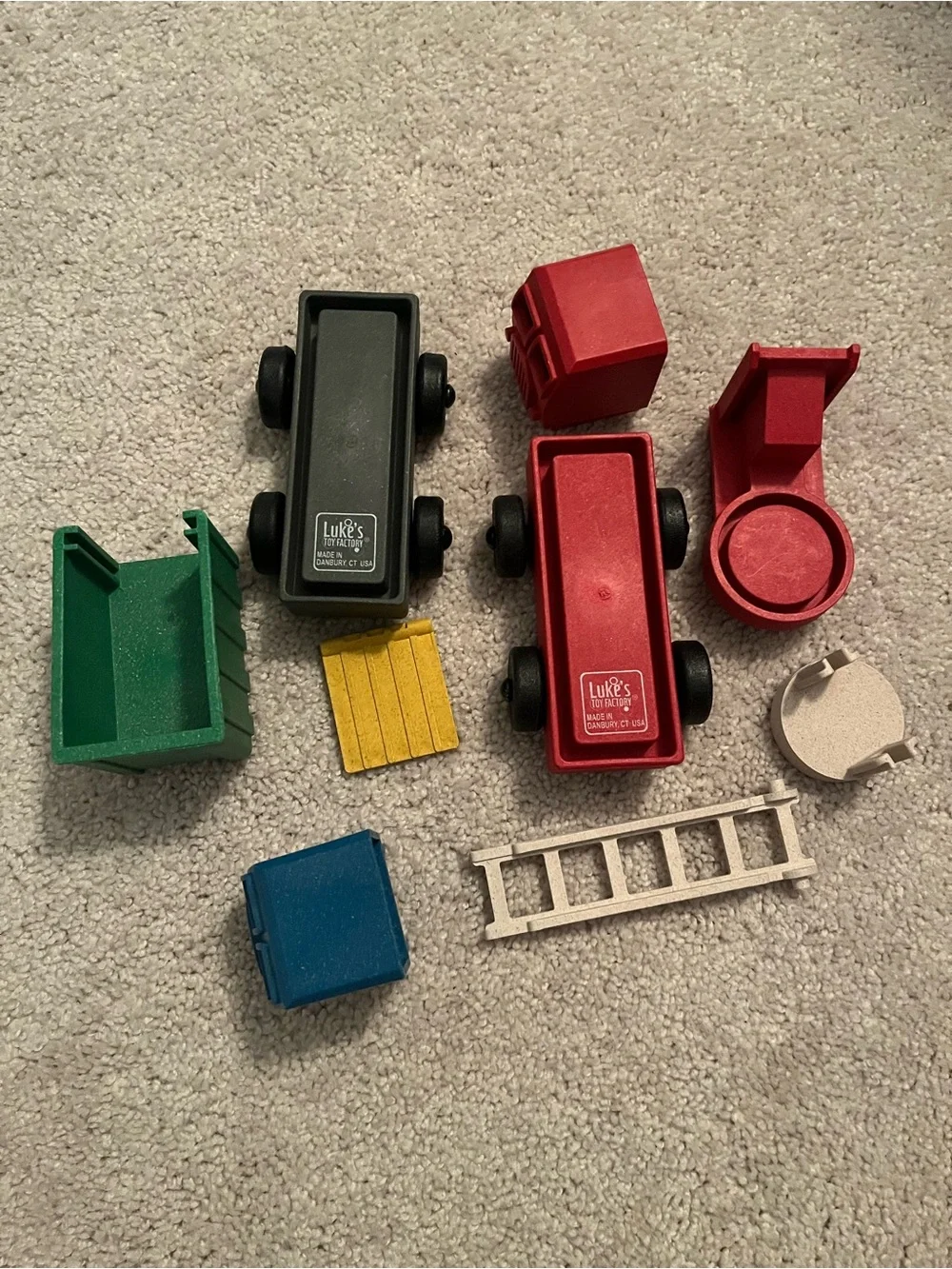 Toy Truck Playset - Blue Recycle Truck & Red Fire Truck